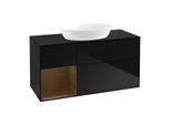 Villeroy und Boch Finion Waschtischunterschrank GA62GNPH 120cm, Abdeckplatte black matt, Emotion, Regale Walnut Veneer, Glossy Black Lacquer