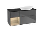 Villeroy und Boch Finion Waschtischunterschrank FA42PCGK 120cm, Abdeckplatte black matt, Regale Oak Veneer, Anthracite matt