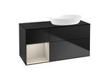 Villeroy und Boch Finion Waschtischunterschrank GA42HHPD 120cm, Abdeckplatte black matt, Emotion, Regale sand matt lacquer, Black matt lacquer