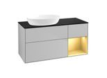Villeroy und Boch Finion Waschtischunterschrank FA52HFGJ 120cm, Abdeckplatte black matt, Regale Gold matt lacquer, Light grey matt