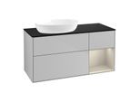 Villeroy und Boch Finion Waschtischunterschrank FA52HHGJ 120cm, Abdeckplatte black matt, Regale sand matt lacquer, Light grey matt