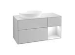 Villeroy und Boch Finion Waschtischunterschrank GA51GFGJ 120cm, Abdeckplatte white matt, Emotion, Regale Glossy white lacquer, Light grey matt