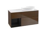 Villeroy und Boch Finion Waschtischunterschrank GA41PHGN 120cm, Abdeckplatte white matt, Emotion, Regale Glossy black lacquer, Walnut veneer