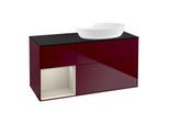 Villeroy und Boch Finion Waschtischunterschrank GA42HHHB 120cm, Abdeckplatte black matt, Emotion, Regale sand matt lacquer, Peony Matt