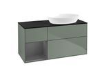 Villeroy und Boch Finion Waschtischunterschrank FA42GKGM 120cm, Abdeckplatte black matt, Regale Anthracite matt lacquer, Olive Matt Lacquer