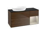 Villeroy und Boch Finion Waschtischunterschrank FA52HHGN 120cm, Abdeckplatte black matt, Regale sand matt lacquer, Walnut veneer