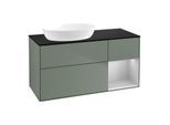 Villeroy und Boch Finion Waschtischunterschrank FA52GJGM 120cm, Abdeckplatte black matt, Regale Light grey matt lacquer, Olive Matt Lacquer