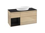 Villeroy und Boch Finion Waschtischunterschrank GA62PHPC 120cm, Abdeckplatte black matt, Emotion, Regale Glossy black lacquer, Oak Veneer