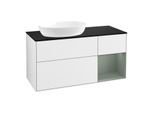 Villeroy und Boch Finion Waschtischunterschrank FA52GMGF 120cm, Abdeckplatte black matt, Regale Olive matt lacquer, Glossy white lacquer