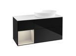 Villeroy und Boch Finion Waschtischunterschrank FA41HHPH 120cm, Abdeckplatte white matt, Regale sand matt lacquer, Glossy Black Lacquer