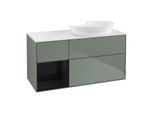Villeroy und Boch Finion Waschtischunterschrank GA41PHGM 120cm, Abdeckplatte white matt, Emotion, Regale Glossy black lacquer, Olive Matt Lacquer