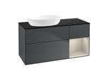 Villeroy und Boch Finion Waschtischunterschrank FA52HHHG 120cm, Abdeckplatte black matt, Regale sand matt lacquer, Midnight Blue Matt Lacquer