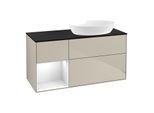 Villeroy und Boch Finion Waschtischunterschrank FA42GFHH 120cm, Abdeckplatte black matt, Regale Glossy white lacquer, Sand Matt Lacquer