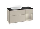 Villeroy und Boch Finion Waschtischunterschrank FA52HHHH 120cm, Abdeckplatte black matt, Regale sand matt lacquer, Sand Matt Lacquer