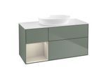 Villeroy und Boch Finion Waschtischunterschrank GA61HHGM 120cm, Abdeckplatte white matt, Emotion, Regale sand matt lacquer, Olive Matt Lacquer