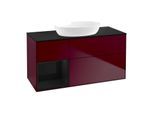 Villeroy und Boch Finion Waschtischunterschrank GA62PHHB 120cm, Abdeckplatte black matt, Emotion, Regale Glossy black lacquer, Peony Matt