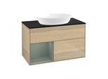 Villeroy und Boch Finion Waschtischunterschrank GA12GMPC 100cm, Abdeckplatte black matt, Emotion, Regale Olive matt lacquer, Oak Veneer
