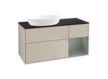 Villeroy und Boch Finion Waschtischunterschrank FA52GMHH 120cm, Abdeckplatte black matt, Regale Olive matt lacquer, Sand Matt Lacquer