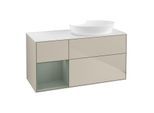 Villeroy und Boch Finion Waschtischunterschrank FA41GMHH 120cm, Abdeckplatte white matt, Regale Olive matt lacquer, Sand Matt Lacquer