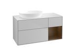 Villeroy und Boch Finion Waschtischunterschrank FA51GNGJ 120cm, Abdeckplatte white matt, Regale Walnut Veneer, Light grey matt