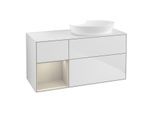 Villeroy und Boch Finion Waschtischunterschrank FA41HHMT 120cm, Abdeckplatte white matt, Regale sand matt lacquer, White matt lacquer