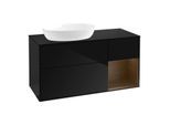Villeroy und Boch Finion Waschtischunterschrank FA52GNPH 120cm, Abdeckplatte black matt, Regale Walnut Veneer, Glossy Black Lacquer
