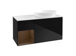 Villeroy und Boch Finion Waschtischunterschrank FA41GNPH 120cm, Abdeckplatte white matt, Regale Walnut Veneer, Glossy Black Lacquer