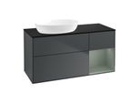Villeroy und Boch Finion Waschtischunterschrank FA52GMHG 120cm, Abdeckplatte black matt, Regale Olive matt lacquer, Midnight Blue Matt Lacquer