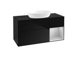 Villeroy und Boch Finion Waschtischunterschrank FA72GJPH 120cm, Abdeckplatte black matt, Regale Light grey matt lacquer, Glossy Black Lacquer