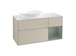 Villeroy und Boch Finion Waschtischunterschrank FA51GMHH 120cm, Abdeckplatte white matt, Regale Olive matt lacquer, Sand Matt Lacquer