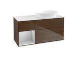 Villeroy und Boch Finion Waschtischunterschrank GA41GJGN 120cm, Abdeckplatte white matt, Emotion, Regale Light grey matt lacquer, Walnut veneer