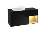 Villeroy und Boch Finion Waschtischunterschrank FA52HFPH 120cm, Abdeckplatte black matt, Regale Gold matt lacquer, Glossy Black Lacquer