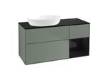 Villeroy und Boch Finion Waschtischunterschrank FA52PHGM 120cm, Abdeckplatte black matt, Regale Glossy black lacquer, Olive Matt Lacquer