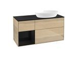 Villeroy und Boch Finion Waschtischunterschrank FA42PHPC 120cm, Abdeckplatte black matt, Regale Glossy black lacquer, Oak Veneer