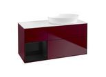 Villeroy und Boch Finion Waschtischunterschrank FA41PHHB 120cm, Abdeckplatte white matt, Regale Glossy black lacquer, Peony Matt