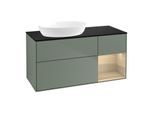 Villeroy und Boch Finion Waschtischunterschrank FA52PCGM 120cm, Abdeckplatte black matt, Regale Oak Veneer, Olive Matt Lacquer
