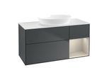 Villeroy und Boch Finion Waschtischunterschrank FA71HHHG 120cm, Abdeckplatte white matt, Regale sand matt lacquer, Midnight Blue Matt Lacquer