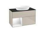 Villeroy und Boch Finion Waschtischunterschrank GA12GFHH 100cm, Abdeckplatte black matt, Emotion, Regale Glossy white lacquer, Sand Matt Lacquer