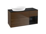 Villeroy und Boch Finion Waschtischunterschrank FA52PHGN 120cm, Abdeckplatte black matt, Regale Glossy black lacquer, Walnut veneer