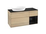 Villeroy und Boch Finion Waschtischunterschrank FA52PHPC 120cm, Abdeckplatte black matt, Regale Glossy black lacquer, Oak Veneer