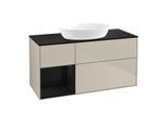Villeroy und Boch Finion Waschtischunterschrank GA62PHHH 120cm, Abdeckplatte black matt, Emotion, Regale Glossy black lacquer, Sand Matt Lacquer