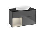 Villeroy und Boch Finion Waschtischunterschrank FA12HHGK 100cm, Abdeckplatte black matt, Regale sand matt lacquer, Anthracite matt