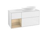 Villeroy und Boch Finion Waschtischunterschrank FA41PCGF 120cm, Abdeckplatte white matt, Regale Oak Veneer, Glossy white lacquer