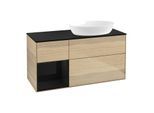Villeroy und Boch Finion Waschtischunterschrank GA42PHPC 120cm, Abdeckplatte black matt, Emotion, Regale Glossy black lacquer, Oak Veneer