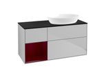 Villeroy und Boch Finion Waschtischunterschrank FA42HBGJ 120cm, Abdeckplatte black matt, Regale Peony matt lacquer, Light grey matt