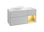 Villeroy und Boch Finion Waschtischunterschrank FA51HFGJ 120cm, Abdeckplatte white matt, Regale Gold matt lacquer, Light grey matt