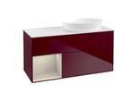 Villeroy und Boch Finion Waschtischunterschrank FA41HHHB 120cm, Abdeckplatte white matt, Regale sand matt lacquer, Peony Matt