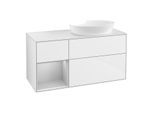 Villeroy und Boch Finion Waschtischunterschrank FA41GJGF 120cm, Abdeckplatte white matt, Regale Light grey matt lacquer, Glossy white lacquer