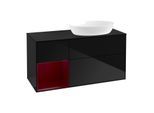 Villeroy und Boch Finion Waschtischunterschrank GA42HBPH 120cm, Abdeckplatte black matt, Emotion, Regale Peony matt lacquer, Glossy Black Lacquer