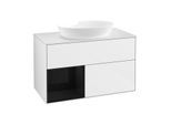 Villeroy und Boch Finion Waschtischunterschrank FA11PHGF 100cm, Abdeckplatte white matt, Regale Glossy black lacquer, Glossy white lacquer